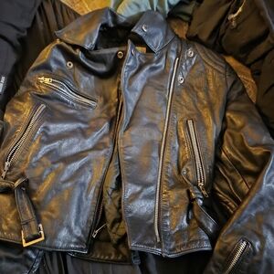Mens Black Leather Motorcycle Bomber Jacket - Classic Zip Detail